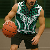 Aotearoa Atua Tangaroa Personalised Sleeveless Zip Hoodie God Of The Sea Maori Whale Tail Green