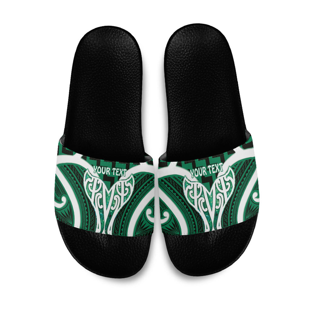 Aotearoa Atua Tangaroa Personalised Slide Sandals God Of The Sea Maori Whale Tail Green