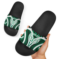 Aotearoa Atua Tangaroa Personalised Slide Sandals God Of The Sea Maori Whale Tail Green