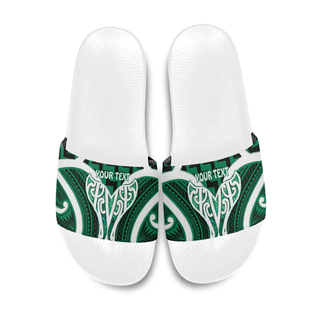 Aotearoa Atua Tangaroa Personalised Slide Sandals God Of The Sea Maori Whale Tail Green