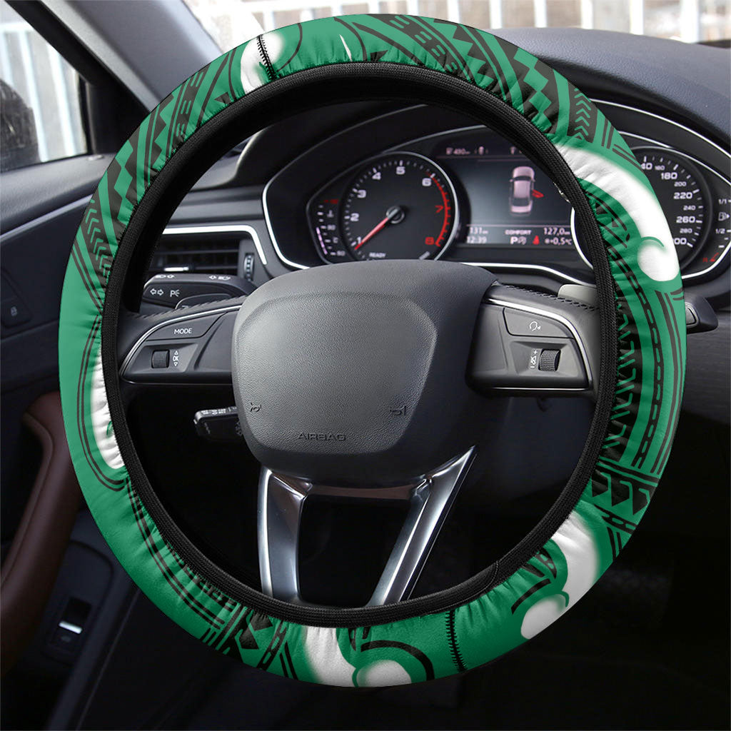Aotearoa Atua Tangaroa Steering Wheel Cover God Of The Sea Maori Whale Tail Green