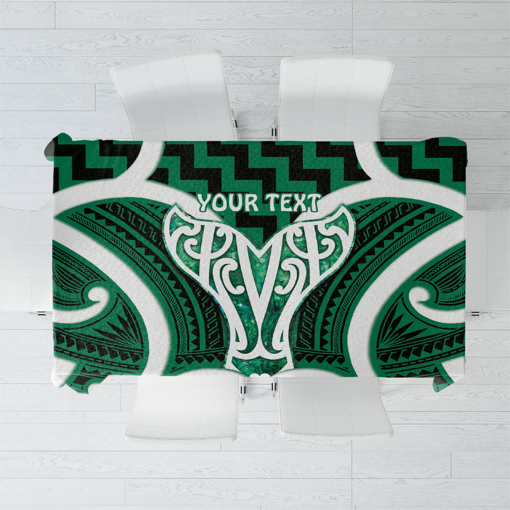 Aotearoa Atua Tangaroa Personalised Tablecloth God Of The Sea Maori Whale Tail Green
