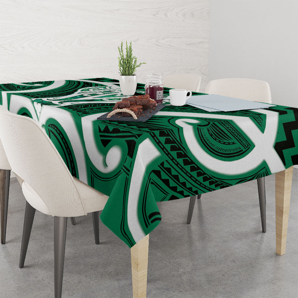 Aotearoa Atua Tangaroa Personalised Tablecloth God Of The Sea Maori Whale Tail Green