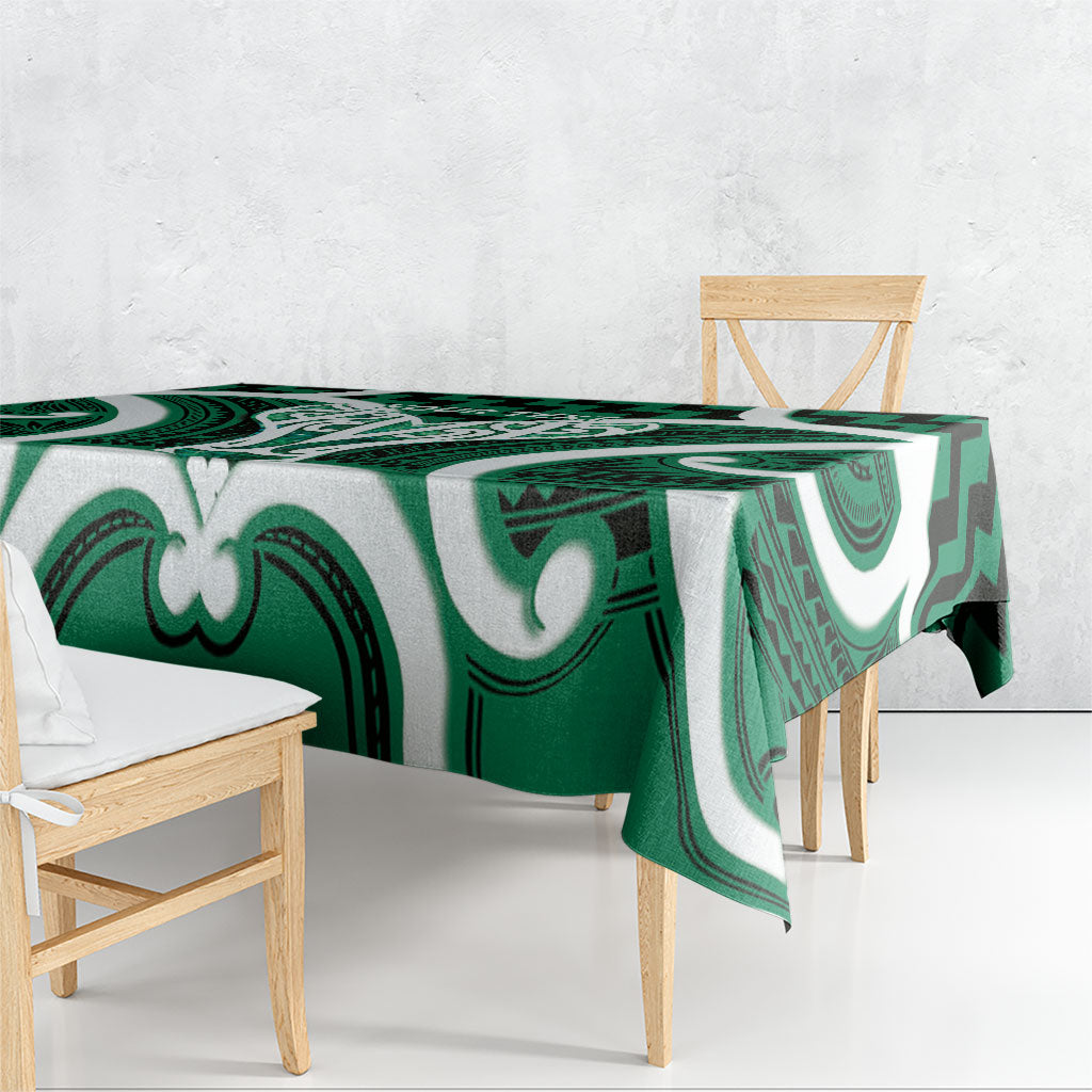 Aotearoa Atua Tangaroa Personalised Tablecloth God Of The Sea Maori Whale Tail Green