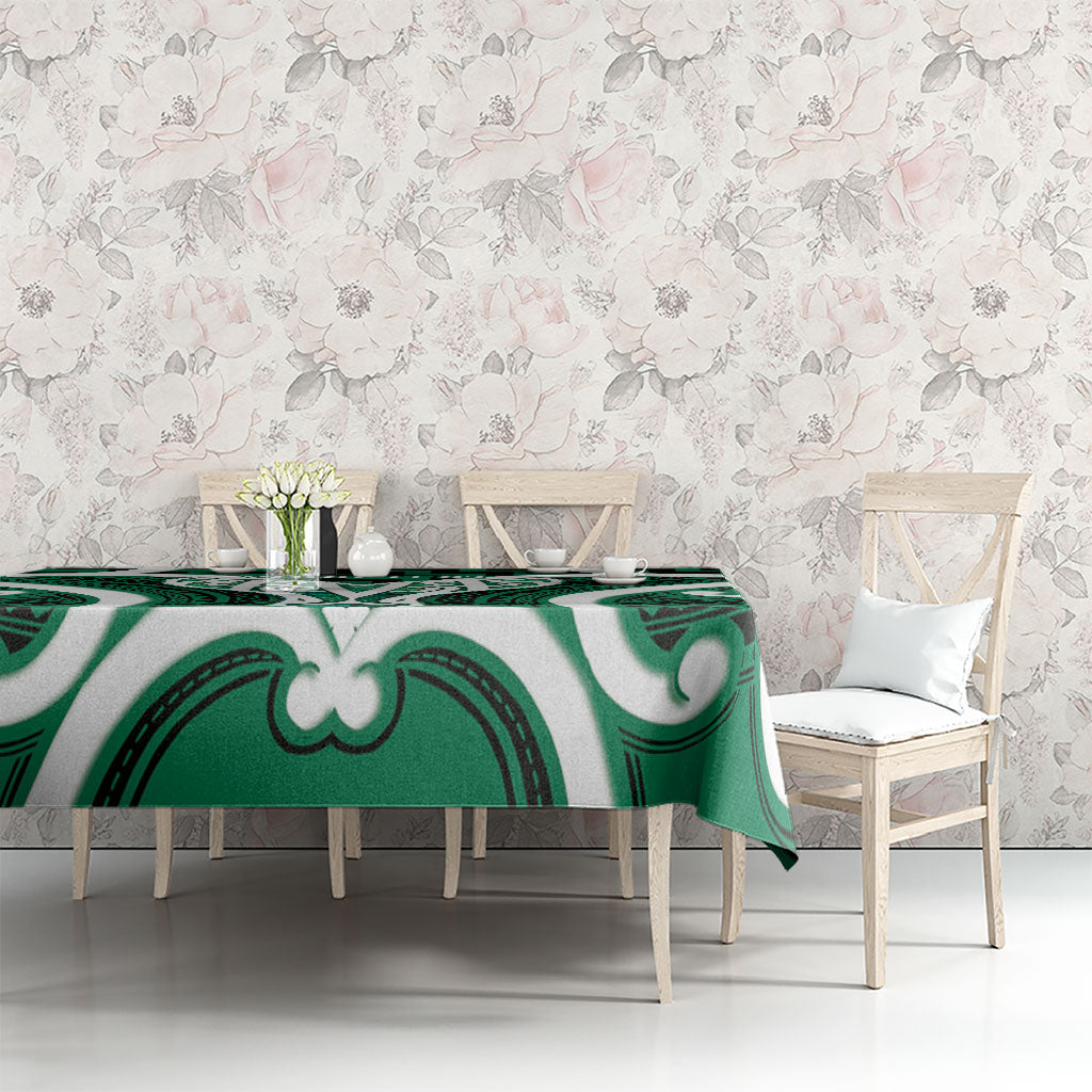 Aotearoa Atua Tangaroa Personalised Tablecloth God Of The Sea Maori Whale Tail Green