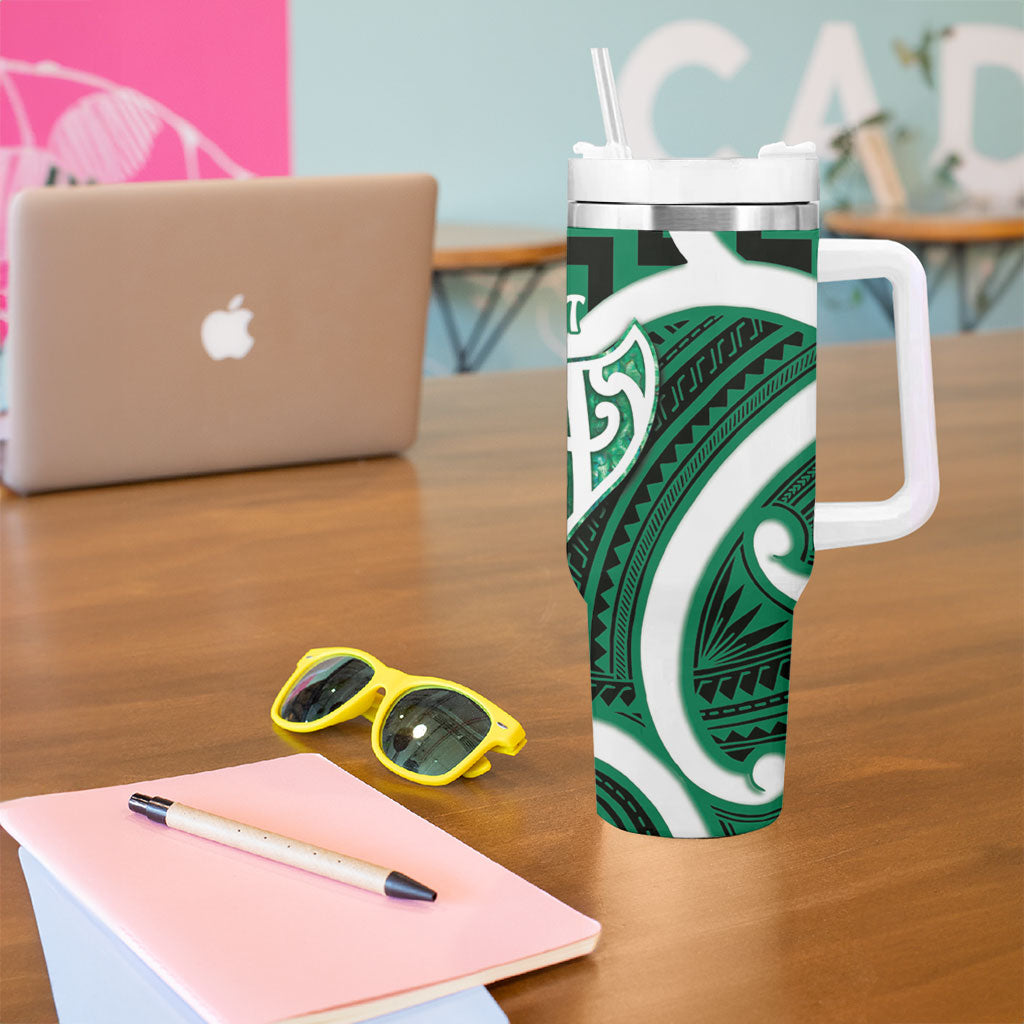 Aotearoa Atua Tangaroa Personalised Tumbler With Handle God Of The Sea Maori Whale Tail Green