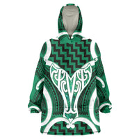 Aotearoa Atua Tangaroa Personalised Wearable Blanket Hoodie God Of The Sea Maori Whale Tail Green