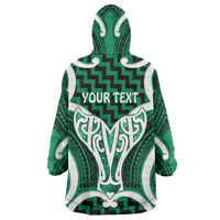 Aotearoa Atua Tangaroa Personalised Wearable Blanket Hoodie God Of The Sea Maori Whale Tail Green