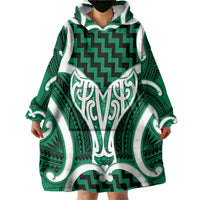 Aotearoa Atua Tangaroa Personalised Wearable Blanket Hoodie God Of The Sea Maori Whale Tail Green