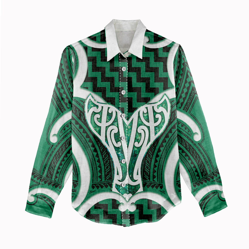 Aotearoa Atua Tangaroa Personalised Women Casual Shirt God Of The Sea Maori Whale Tail Green