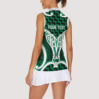 Aotearoa Atua Tangaroa Personalised Women Sleeveless Polo Shirt God Of The Sea Maori Whale Tail Green