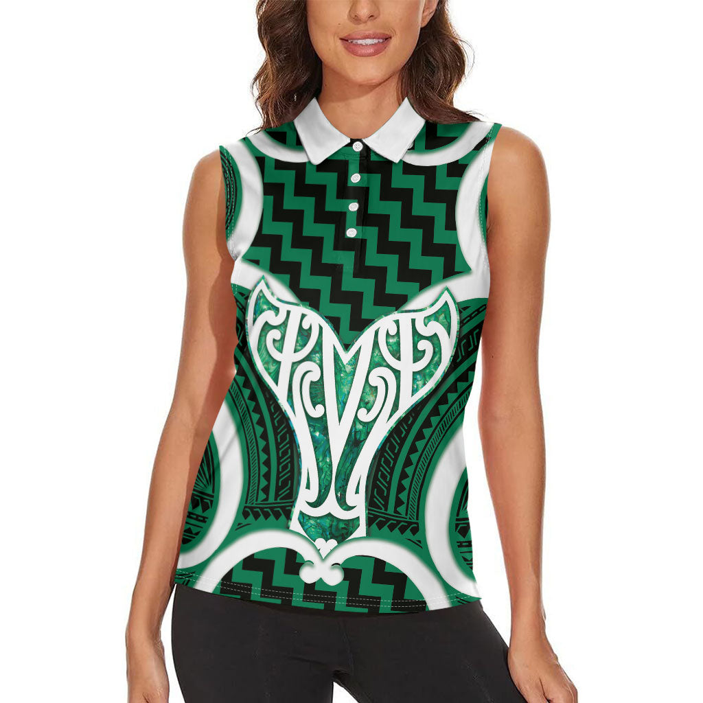 Aotearoa Atua Tangaroa Personalised Women Sleeveless Polo Shirt God Of The Sea Maori Whale Tail Green