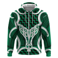 Aotearoa Atua Tangaroa Personalised Zip Hoodie God Of The Sea Maori Whale Tail Green