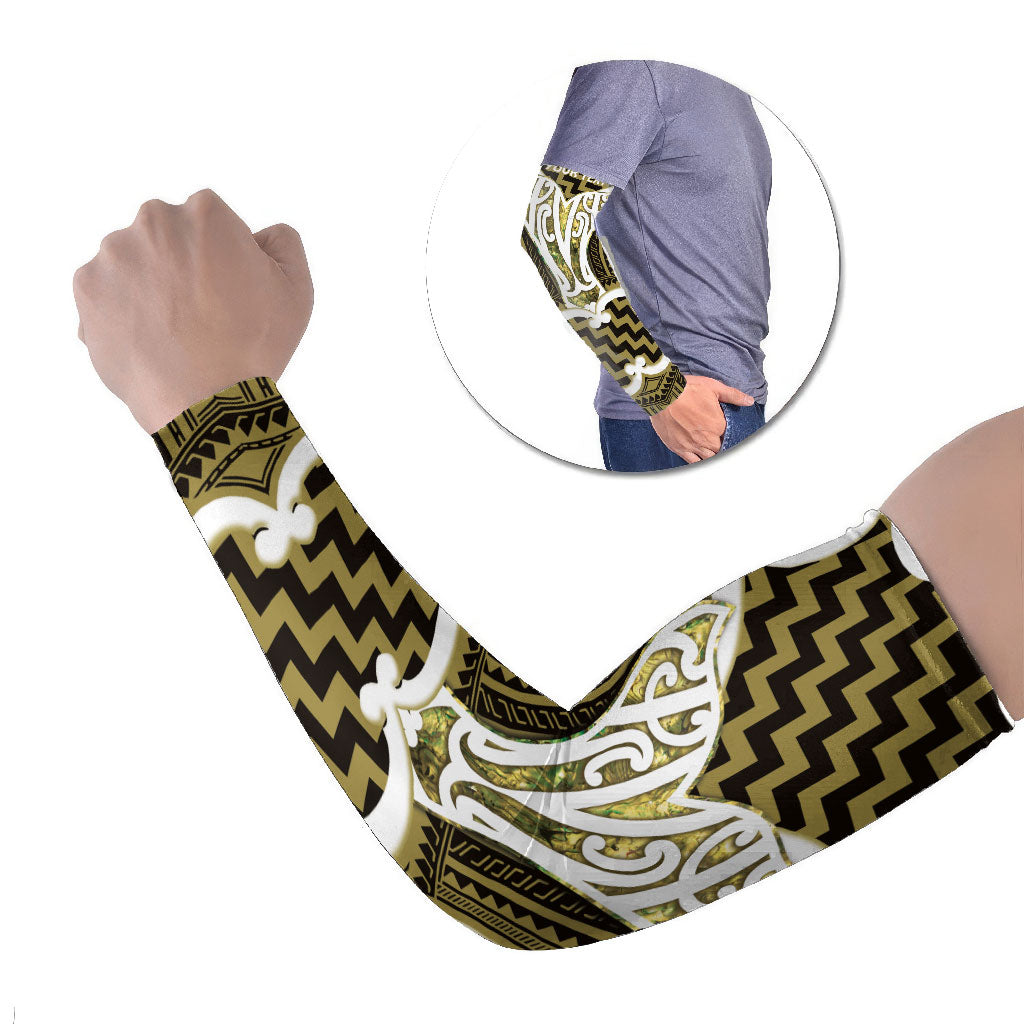 Aotearoa Atua Tangaroa Personalised Arm Sleeves God Of The Sea Maori Whale Tail Yellow