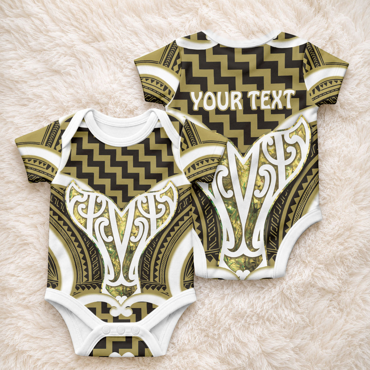 Aotearoa Atua Tangaroa Personalised Baby Onesie God Of The Sea Maori Whale Tail Yellow