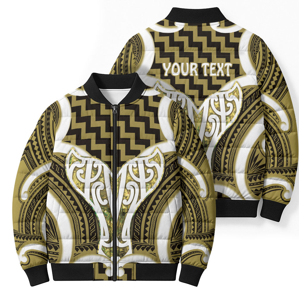 Aotearoa Atua Tangaroa Personalised Bomber Puffer Jacket God Of The Sea Maori Whale Tail Yellow