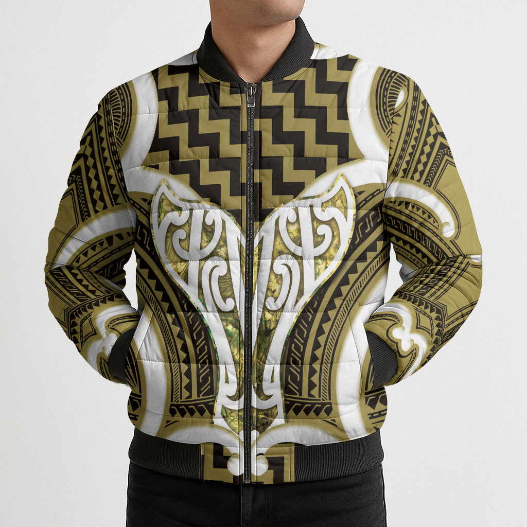 Aotearoa Atua Tangaroa Personalised Bomber Puffer Jacket God Of The Sea Maori Whale Tail Yellow