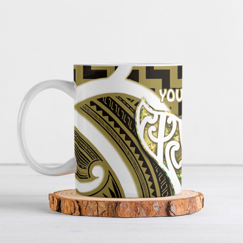 Aotearoa Atua Tangaroa Personalised Ceramic Mug God Of The Sea Maori Whale Tail Yellow