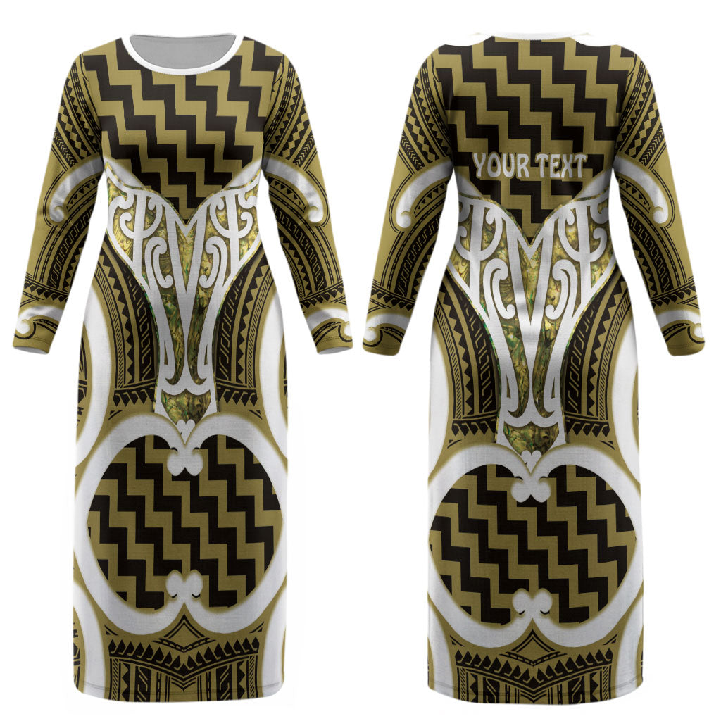 Aotearoa Atua Tangaroa Personalised Couples Matching Long Sleeve Bodycon Dress and Long Sleeve Button Shirt God Of The Sea Maori Whale Tail Yellow
