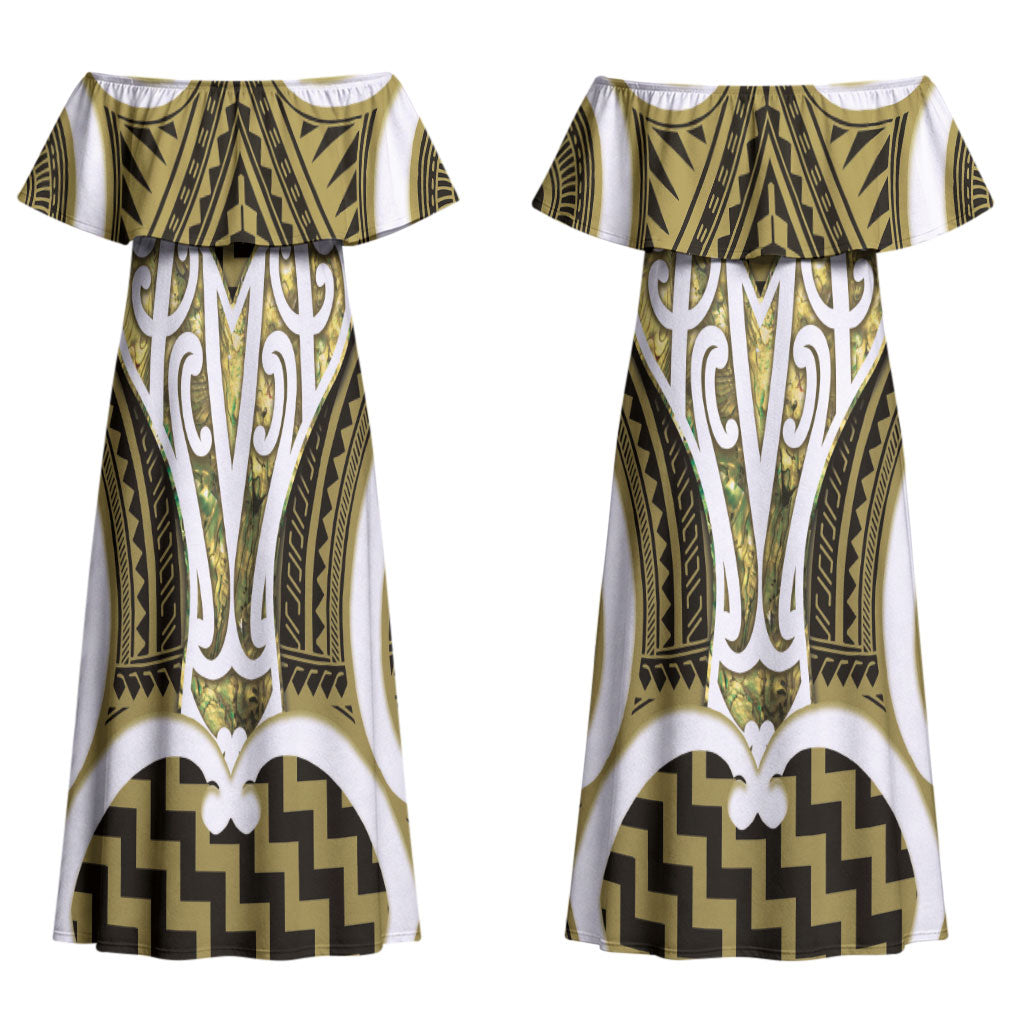 Aotearoa Atua Tangaroa Personalised Couples Matching Off Shoulder Maxi Dress and Long Sleeve Button Shirt God Of The Sea Maori Whale Tail Yellow