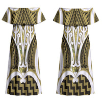 Aotearoa Atua Tangaroa Personalised Couples Matching Off Shoulder Maxi Dress and Long Sleeve Button Shirt God Of The Sea Maori Whale Tail Yellow