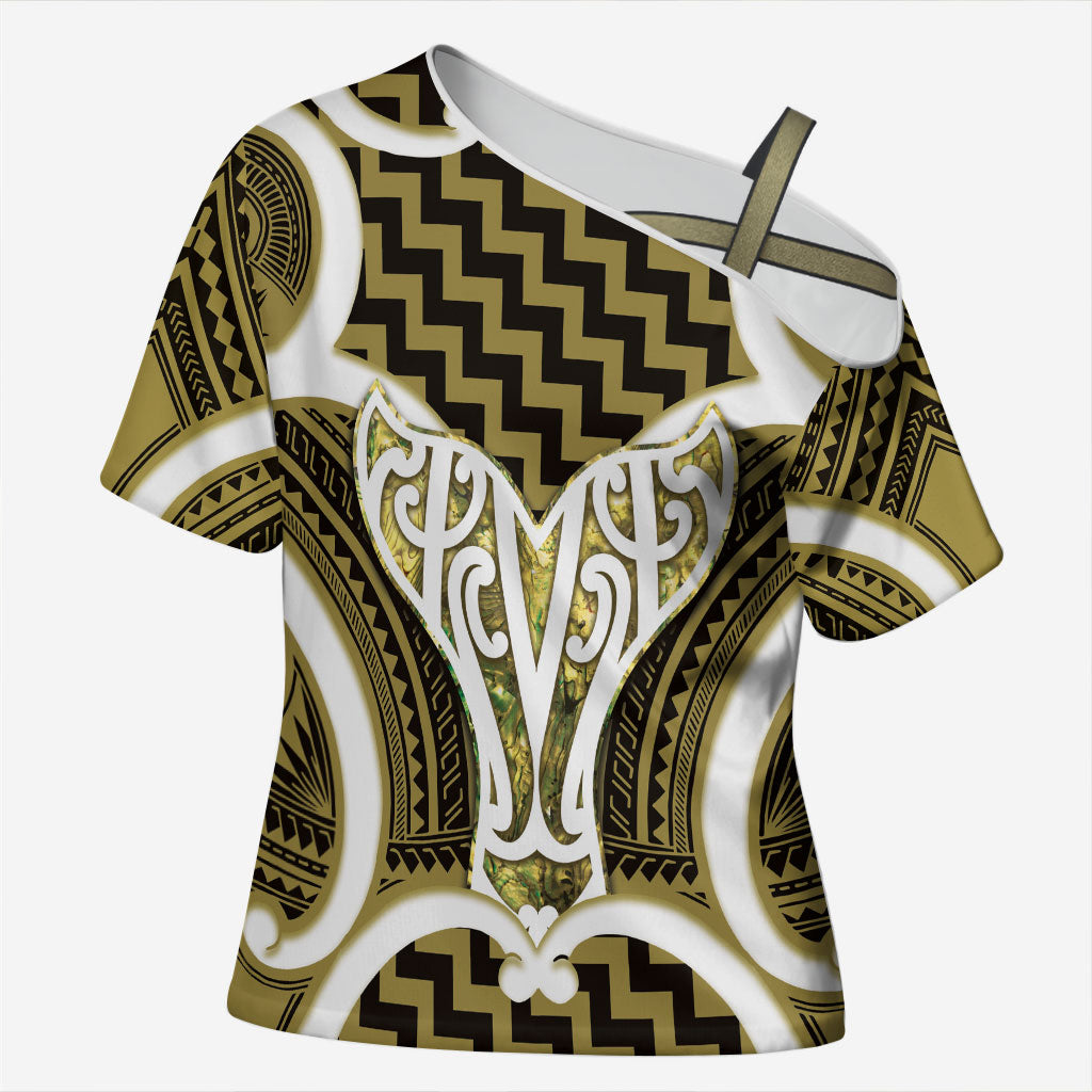 Aotearoa Atua Tangaroa Personalised Cross Shoulder Shirt God Of The Sea Maori Whale Tail Yellow