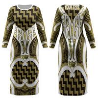 Aotearoa Atua Tangaroa Personalised Family Matching Long Sleeve Bodycon Dress and Hawaiian Shirt God Of The Sea Maori Whale Tail Yellow