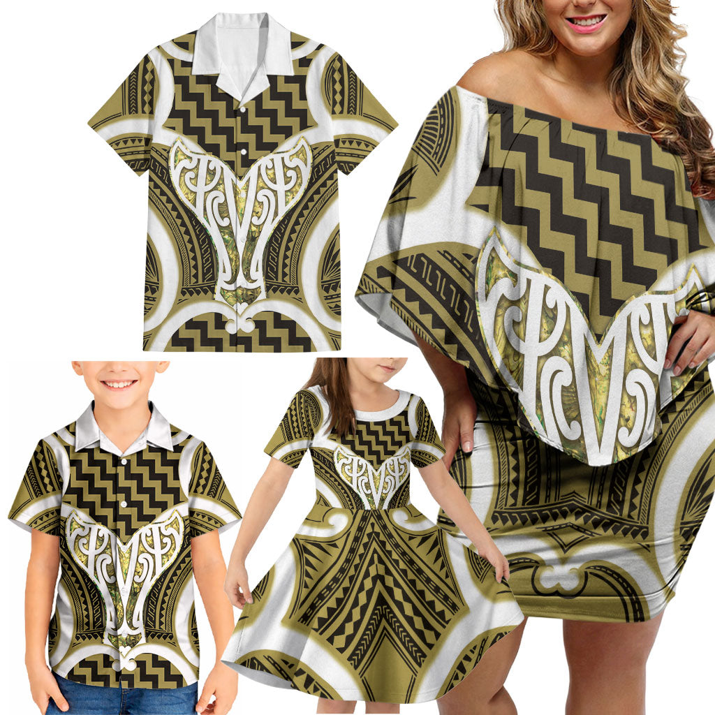 Aotearoa Atua Tangaroa Personalised Family Matching Off Shoulder Short Dress and Hawaiian Shirt God Of The Sea Maori Whale Tail Yellow