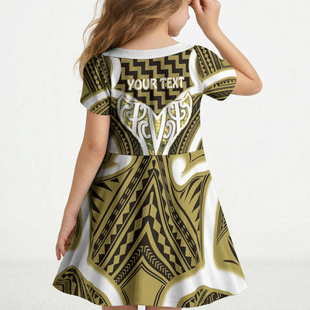 Aotearoa Atua Tangaroa Personalised Kid Short Sleeve Dress God Of The Sea Maori Whale Tail Yellow