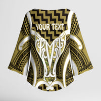 Aotearoa Atua Tangaroa Personalised Kimono Sleeve Blouse God Of The Sea Maori Whale Tail Yellow