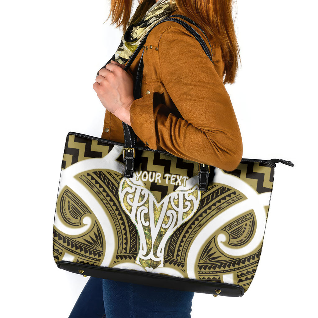 Aotearoa Atua Tangaroa Personalised Leather Tote Bag God Of The Sea Maori Whale Tail Yellow