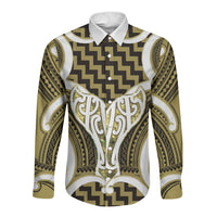 Aotearoa Atua Tangaroa Personalised Long Sleeve Button Shirt God Of The Sea Maori Whale Tail Yellow