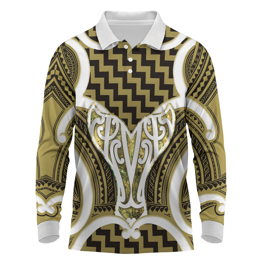 Aotearoa Atua Tangaroa Personalised Long Sleeve Polo Shirt God Of The Sea Maori Whale Tail Yellow