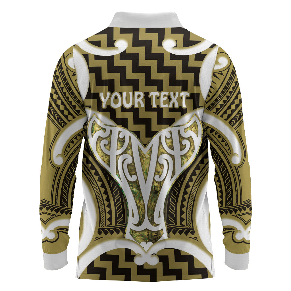 Aotearoa Atua Tangaroa Personalised Long Sleeve Polo Shirt God Of The Sea Maori Whale Tail Yellow