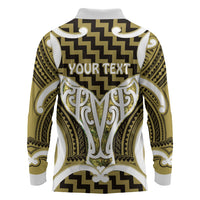 Aotearoa Atua Tangaroa Personalised Long Sleeve Polo Shirt God Of The Sea Maori Whale Tail Yellow