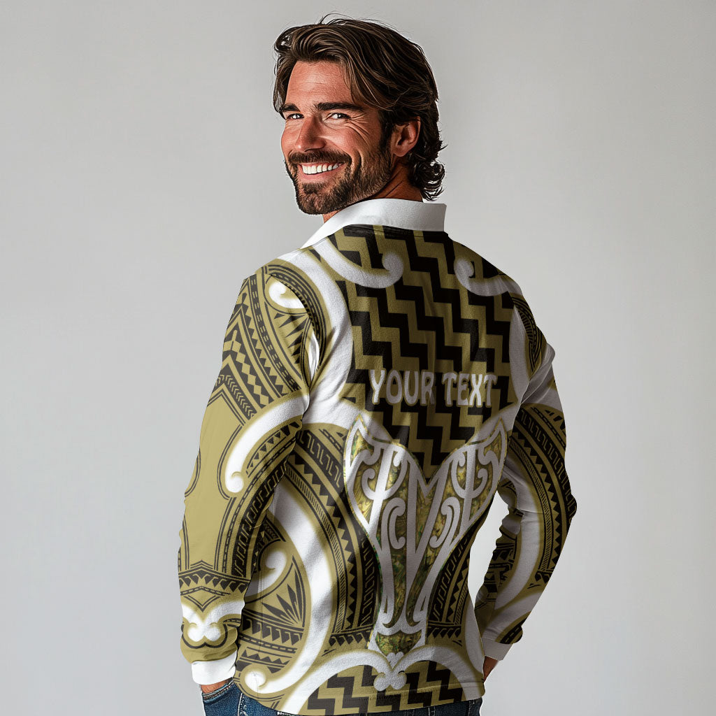 Aotearoa Atua Tangaroa Personalised Long Sleeve Polo Shirt God Of The Sea Maori Whale Tail Yellow