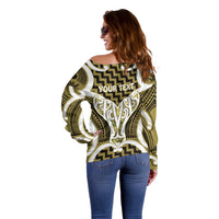 Aotearoa Atua Tangaroa Personalised Off Shoulder Sweater God Of The Sea Maori Whale Tail Yellow