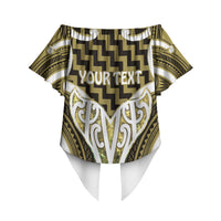 Aotearoa Atua Tangaroa Personalised Off Shoulder Wrap Waist Top God Of The Sea Maori Whale Tail Yellow