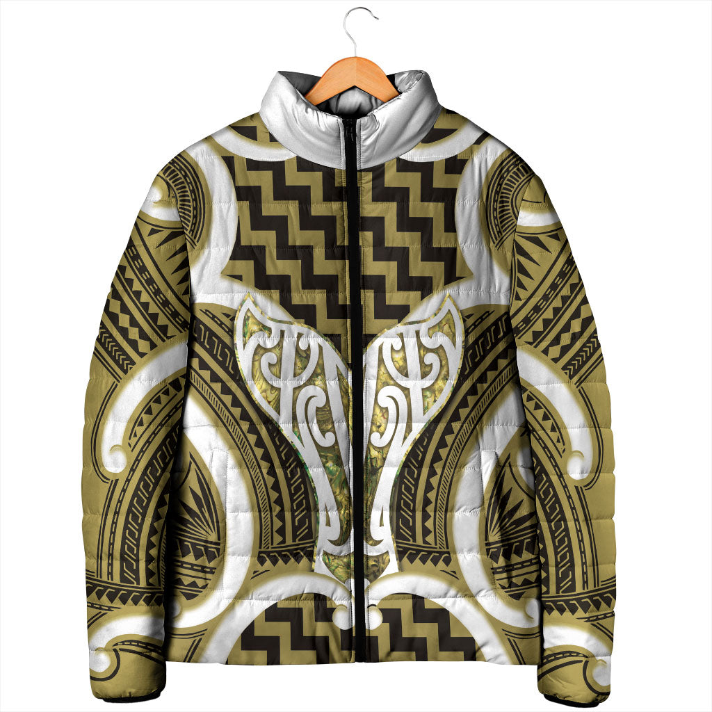 Aotearoa Atua Tangaroa Personalised Padded Jacket God Of The Sea Maori Whale Tail Yellow