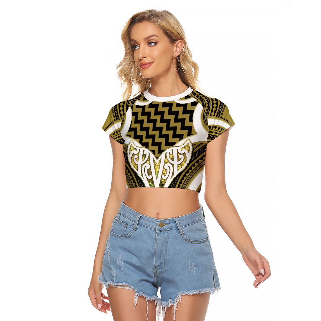 Aotearoa Atua Tangaroa Personalised Raglan Cropped T Shirt God Of The Sea Maori Whale Tail Yellow
