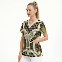 Aotearoa Atua Tangaroa Personalised Scrub Top God Of The Sea Maori Whale Tail Yellow