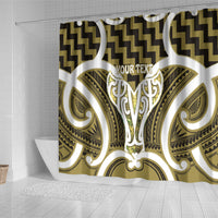 Aotearoa Atua Tangaroa Personalised Shower Curtain God Of The Sea Maori Whale Tail Yellow