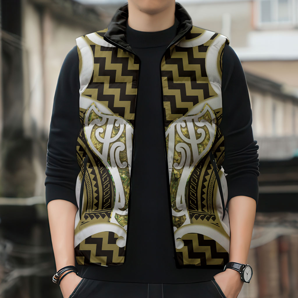 Aotearoa Atua Tangaroa Personalised Sleeveless Puffer Jacket God Of The Sea Maori Whale Tail Yellow