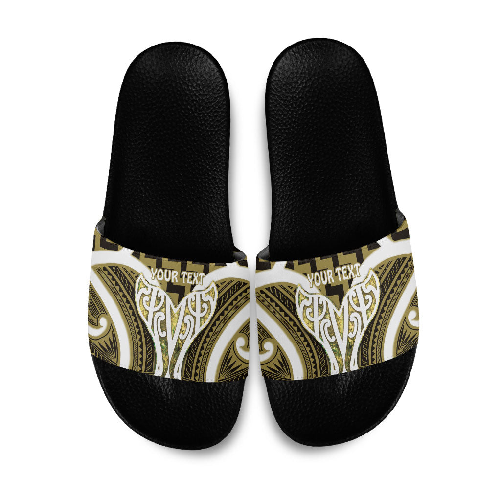 Aotearoa Atua Tangaroa Personalised Slide Sandals God Of The Sea Maori Whale Tail Yellow