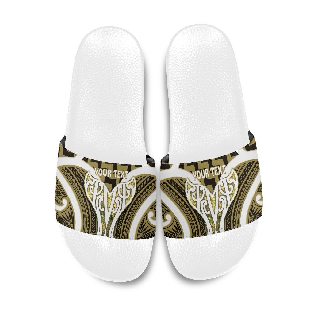 Aotearoa Atua Tangaroa Personalised Slide Sandals God Of The Sea Maori Whale Tail Yellow