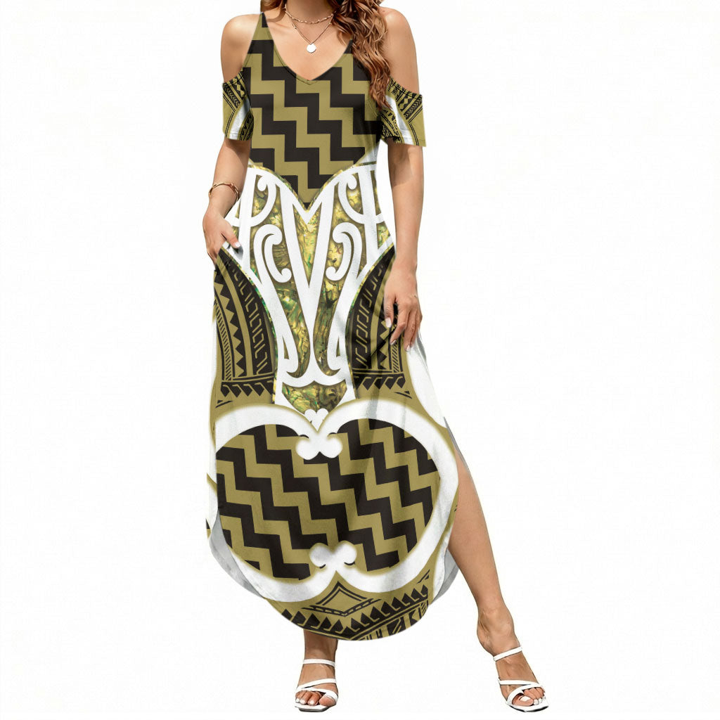 Aotearoa Atua Tangaroa Personalised Summer Maxi Dress God Of The Sea Maori Whale Tail Yellow