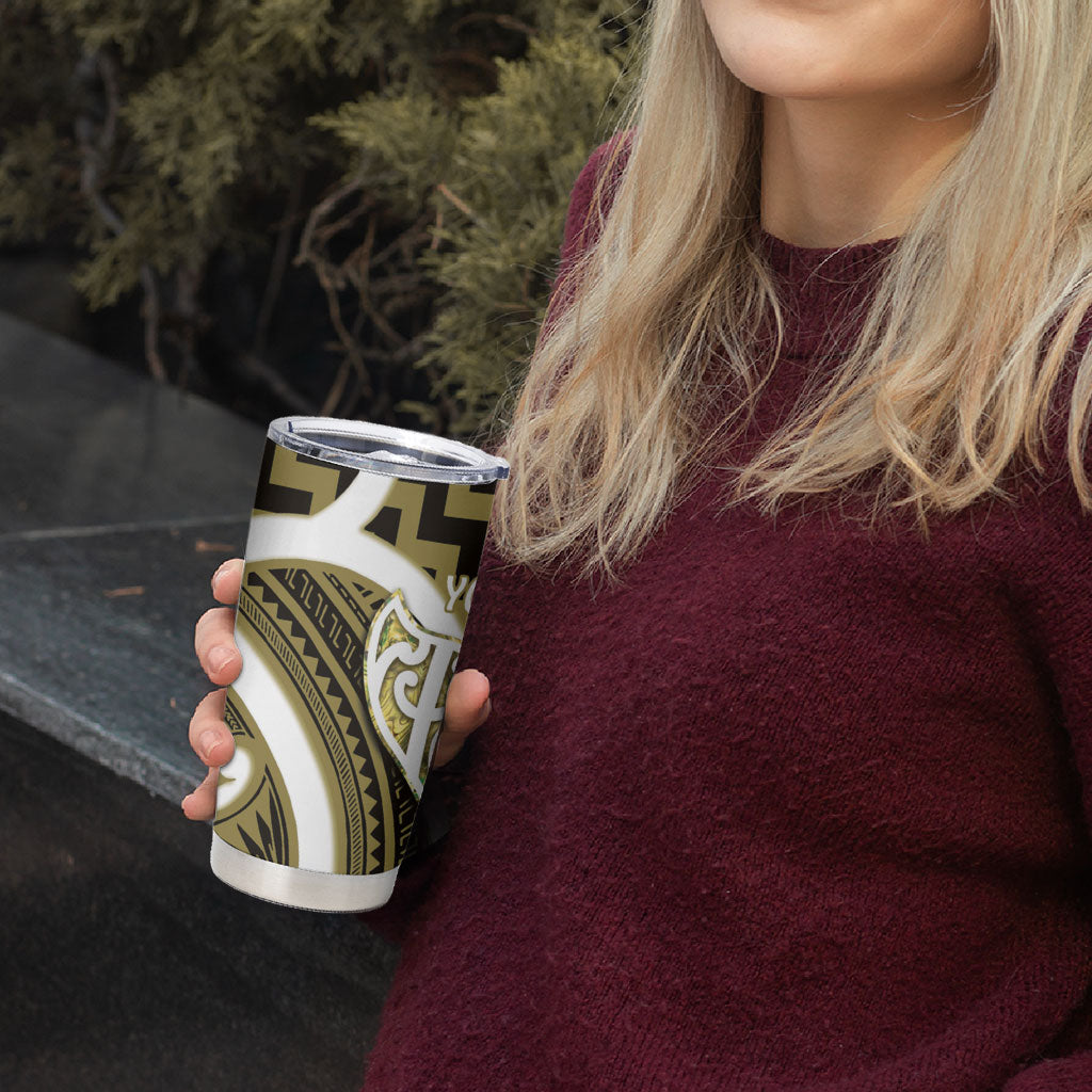 Aotearoa Atua Tangaroa Personalised Tumbler Cup God Of The Sea Maori Whale Tail Yellow