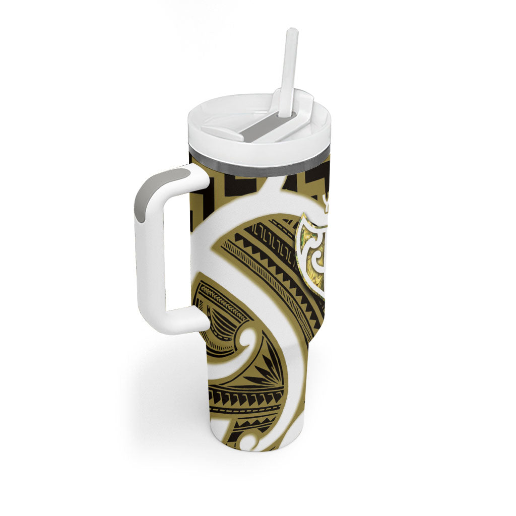 Aotearoa Atua Tangaroa Personalised Tumbler With Handle God Of The Sea Maori Whale Tail Yellow