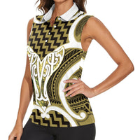 Aotearoa Atua Tangaroa Personalised Women Sleeveless Polo Shirt God Of The Sea Maori Whale Tail Yellow