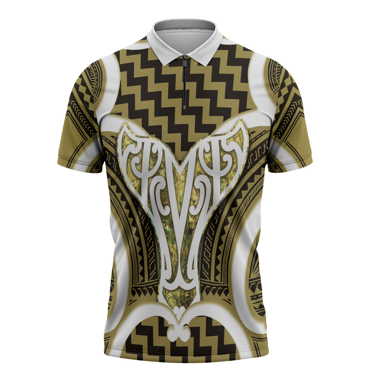 Aotearoa Atua Tangaroa Personalised Zipper Polo Shirt God Of The Sea Maori Whale Tail Yellow